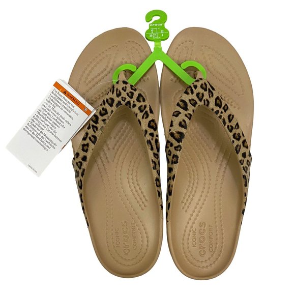 Crocs Kadee II Leopard Flip Flop Thong Sandals Women 6 - Picture 3 of 12